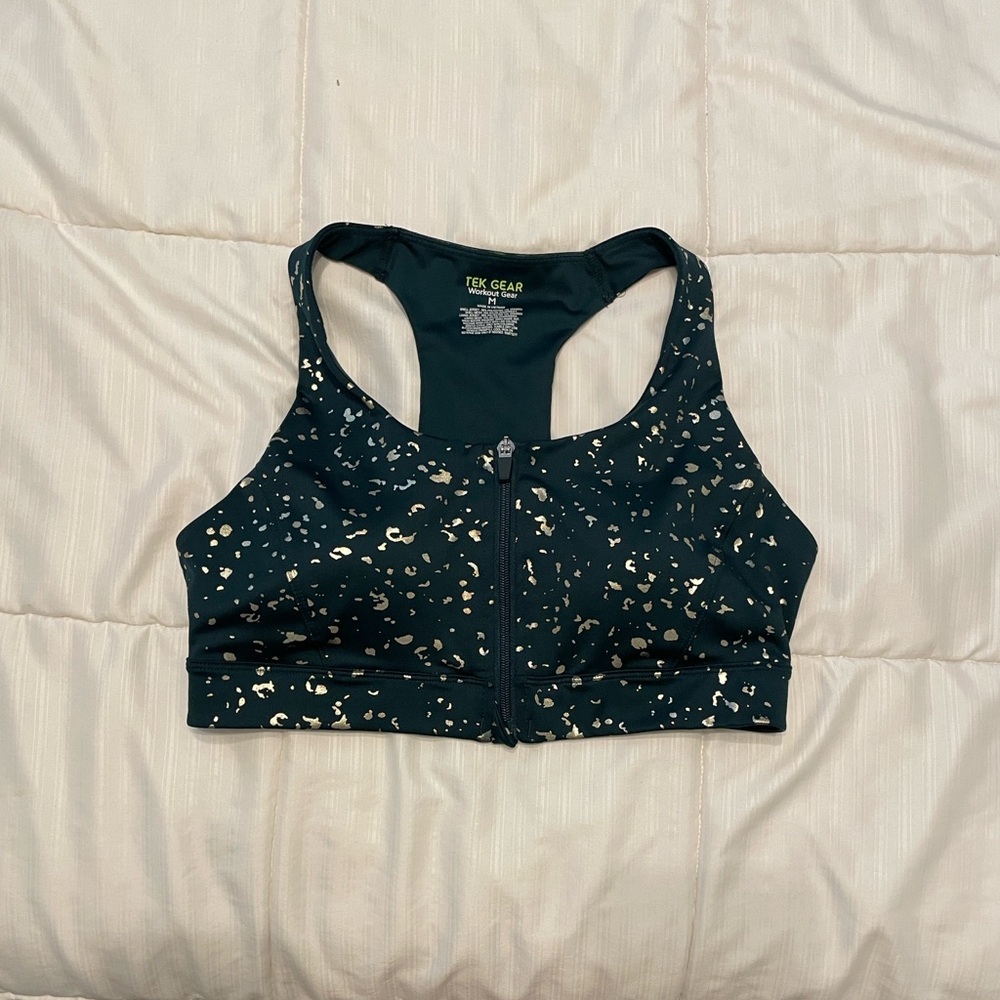 Tek Gear Women's Green Sports Bra with Gold Accents - Picture 6 of 6